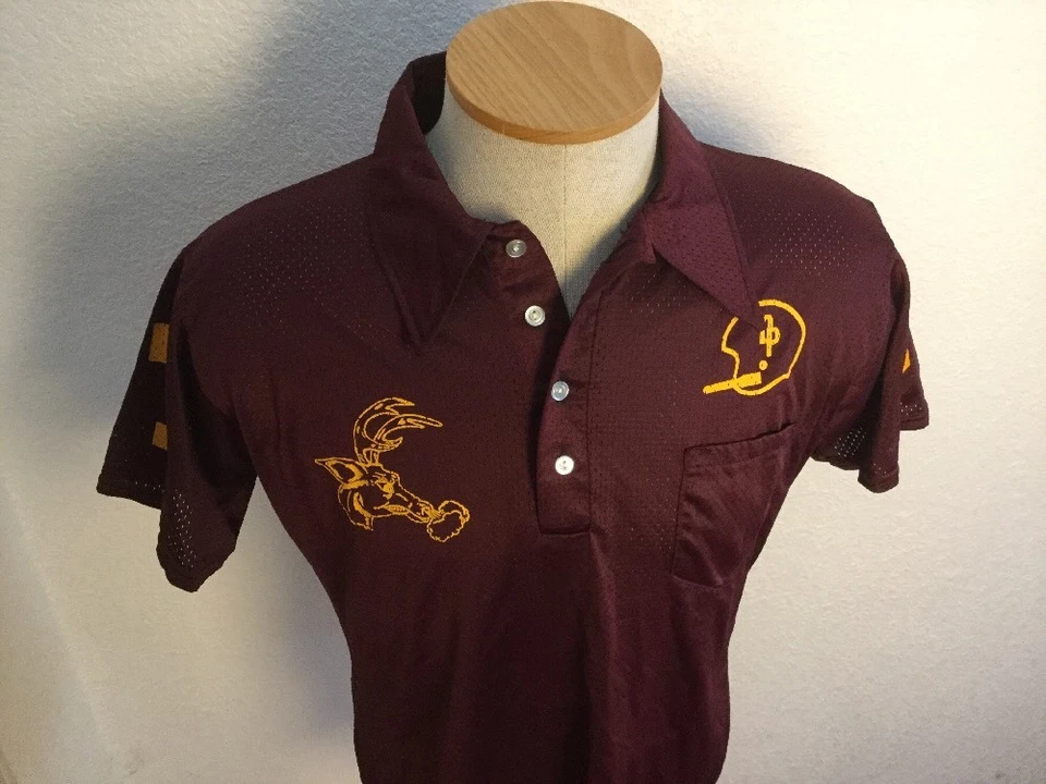 SPEEDLINE verdadero vintage años 60 70 escuela secundaria fútbol malla polo GRANDE granate Foto 2 de 4