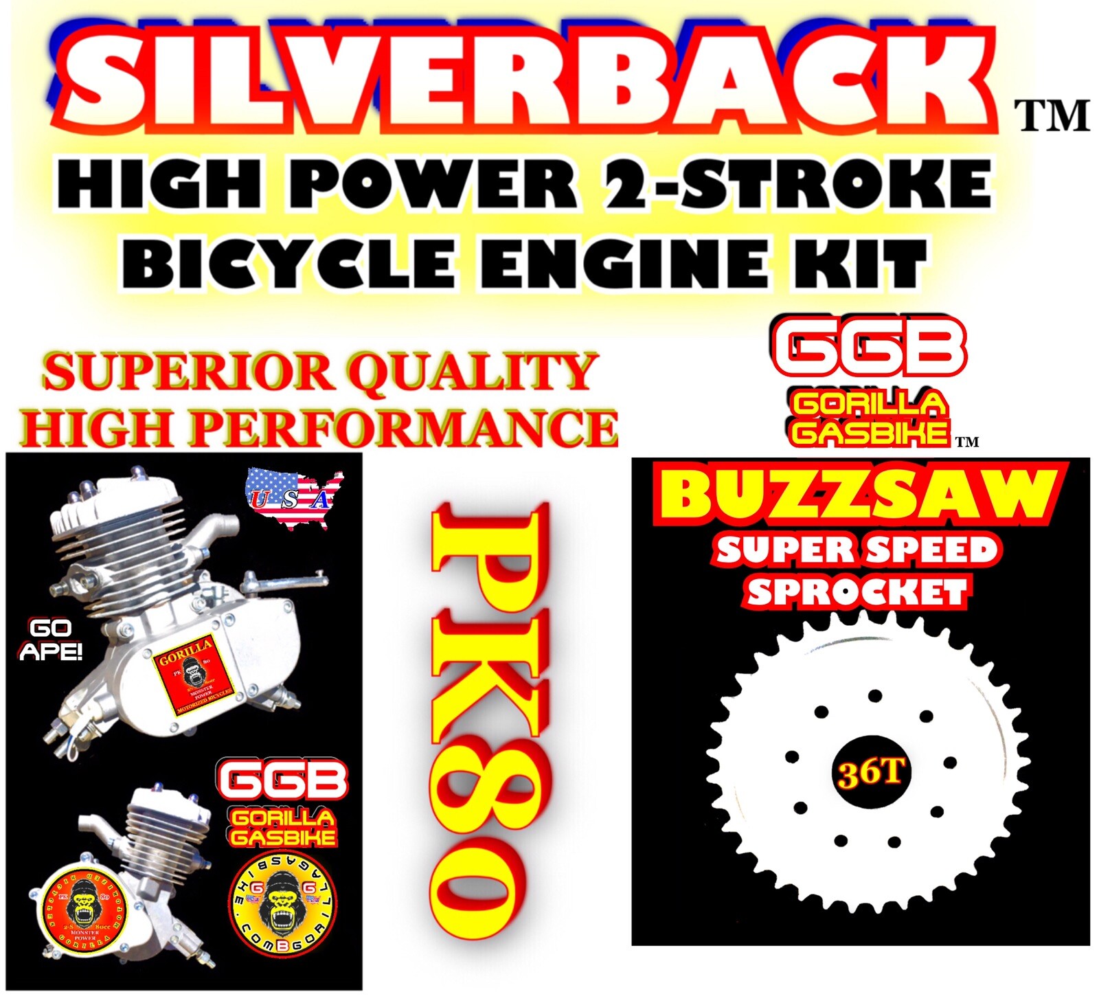 HIGH PERFORMANCE  DIY 2-STROKE 66CC/80CC MOTORIZED BICYCLE KIT WITH 26" BIKE