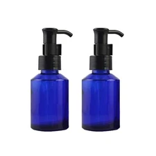 QUUPY 2PCS 60ml Upscale Refillable Cobalt Glass Lotion Pump Bottle with Black...
