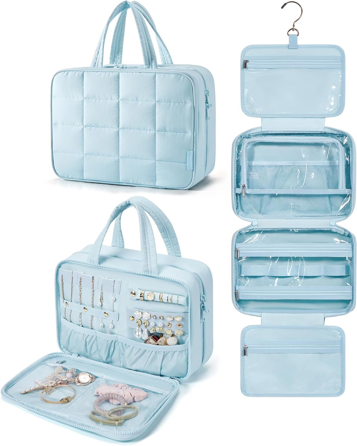 Hanging Travel Toiletry Bag with Jewelry Organizer and Storage Compartments  