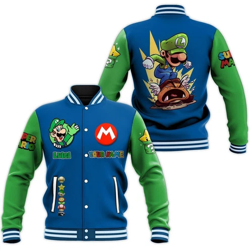 Luigi Baseball Jacket, Cartoon College Jacket