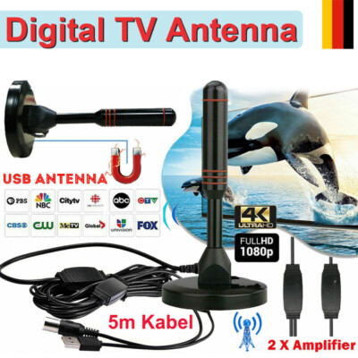 DVB-T2 Antenne Full HD TV Terrestrisch Aktiv Zimmerantenne 30dbi + 5M Kabel Neu