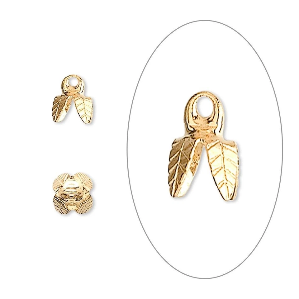 100镀金黄铜6x5毫米4尖叶铃珠帽适合6-8毫米珠子 — 第 2/3 张图片