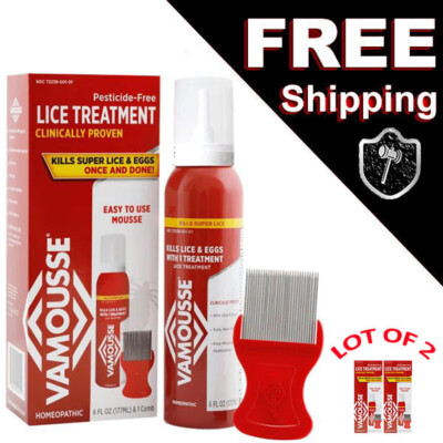 Lot of 2 Vamousse Lice Treatment Mousse Kill Super Lice & Eggs w/ Steel Comb