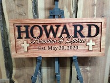 Personalized Family Last Name Sign Custom Carved Wood Plaque Wedding Gift SL106