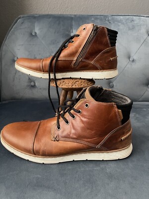 BULL BOXER Adyn Boot Mens US 13 Leather Side Zip Lace Up Sneaker