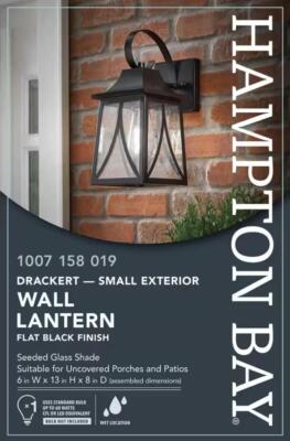 Drackert 13'' 1-Light Black Outdoor Wall Light Lantern Sconce with Seedy Glass