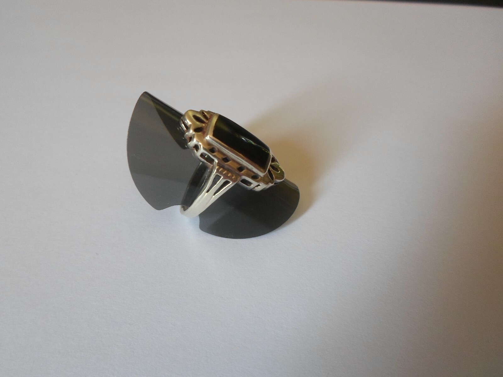 solid silver ring, onyx rectangle, openwork outli… - image 5