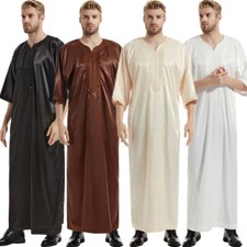 Saudi Arab Men Kaftan Muslim Dishdasha Thobe Jubba Thoub Robe Loose Islamic Gown