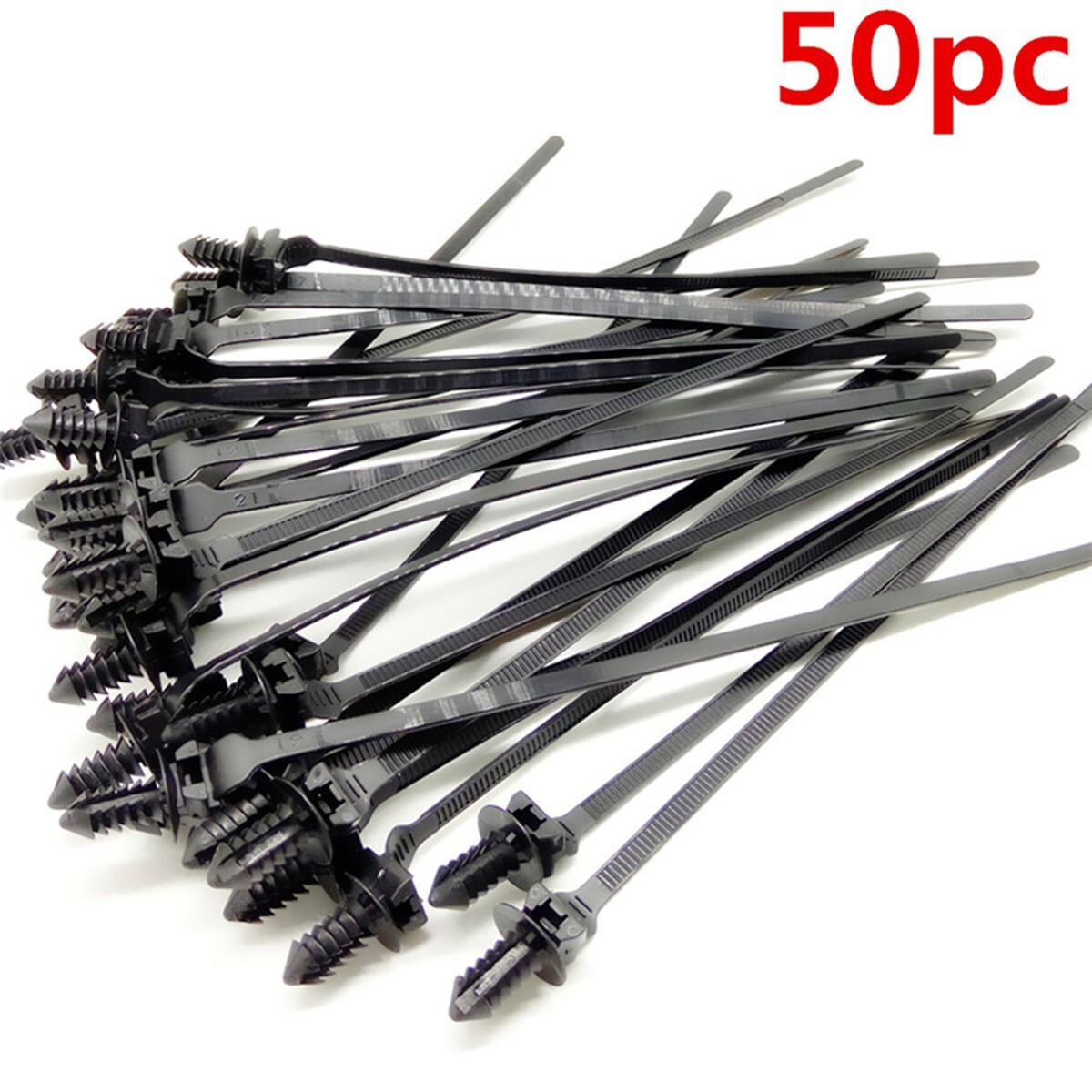 Car Accessories Line Cable-Ties Zip Wrap Push Rivet Clip Bundle Fastener 50Pcs