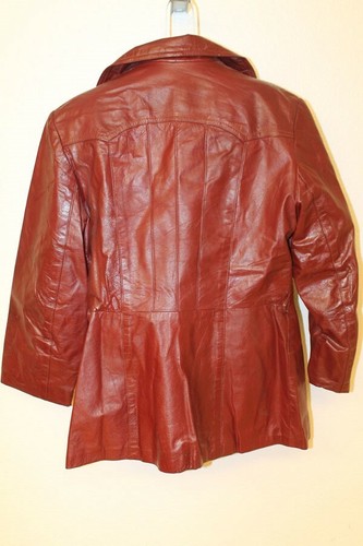 MENS VINTAGE GARNET RED LEATHER CAR COAT/JACKET SZ M - Picture 3 of 7
