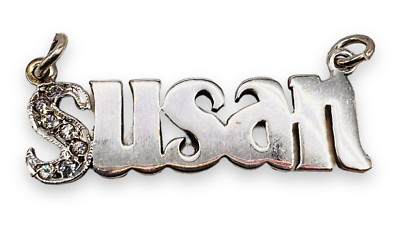 SUSAN Herzstück Namensschild CZ Anhänger massiv 925 Silber Sterling