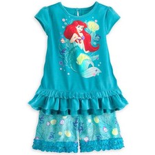 Disney Store Princess Mermaid Ariel 2 PC Short Sleeve Pajama Set Girl Size 5/6