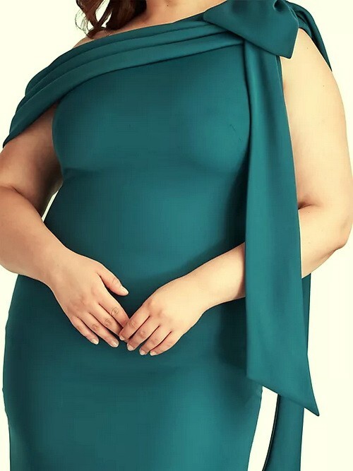 Tadashi Shoji Eclipse Blue Green One-Shoulder Bow Detail Crepe