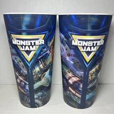 (2) MONSTER JAM 7” Tall PLASTIC TUMBLER 3D IMAGE Collectible 2019 Feld Motor