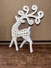 Plastic Glitter White 3D Reindeer Ornate Antlers Christmas Ornaments Set of 3