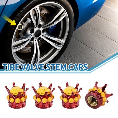 Car Tire Valve Stem Caps Wheel Valve Cap Red Gold Tone for Car SUV Bike RV 4pcs