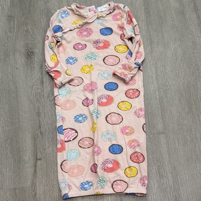 0-3m Bamboo Sleeping Gown Angel Dear Pink With Colorful Donut Pattern Sleepwear