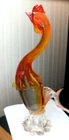 VNTG Murano style blown art glass amber to orange clear bottom rooster figurine