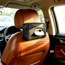 Car Tissue Holder, Large PU Leather Tissue Box Cover for Car Black