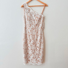 Brand New Eliza J Women's Size 2 White Lace Overlay One Shoulder Mini Dress
