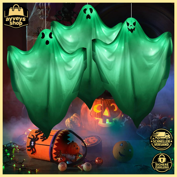 Halloween Geister Deko 3 StüCk LED Licht Pfahl FüR Garten Rasen Terrasse HäNgend-image