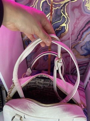 Juicy Couture Cream Velour Satchel Heart Crest Charm Y2K Handbag