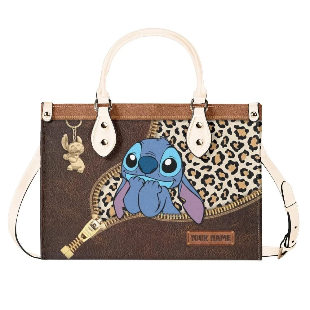 Stitch Leopard Leather Handbag, Disney Bag, Cute Gift for Women