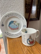 Vntg Peter Rabbit Child's Cup & Plate by Wedgwood Beatrix Potter free shipping