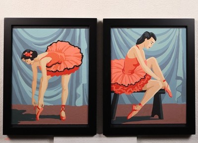 Vintage Paint by Number ''Ballet'' Framed Set of 2 1950s Ballerina