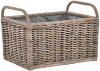 Holz Tragekorb Mit Griffen Holzkorb Mit Inlett Rattan Korb (Groß, Grau Natur)