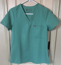 Figs Tech Collection Womens XS Green V-Neck Short Sleeve Scrub Top