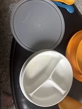 TUPPERWARE Toddler Sippy Cup, 2Spoons, and 'Little Diner' 3-pc Divided Dish VTG