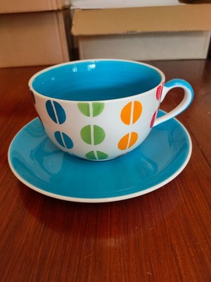 Whittard Of Chelsea extra große Kaffeebohnen Tasse & Untertasse Regenbogenmuster sehr guter Zustand