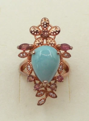 Larimar, Granat - Ring,  Sterlingsilber 925,   Größe  55/17,5  rose vergoldet - Bild 1 von 4