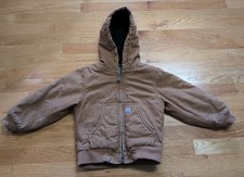 Carhartt Jacket Kids 4T Brown Canvas Hooded Insulated Active Bomber Quilt Lined