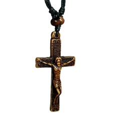 Crucifix Necklace Jesus Large Pendant Cross Christian Religion Cord Adjustable