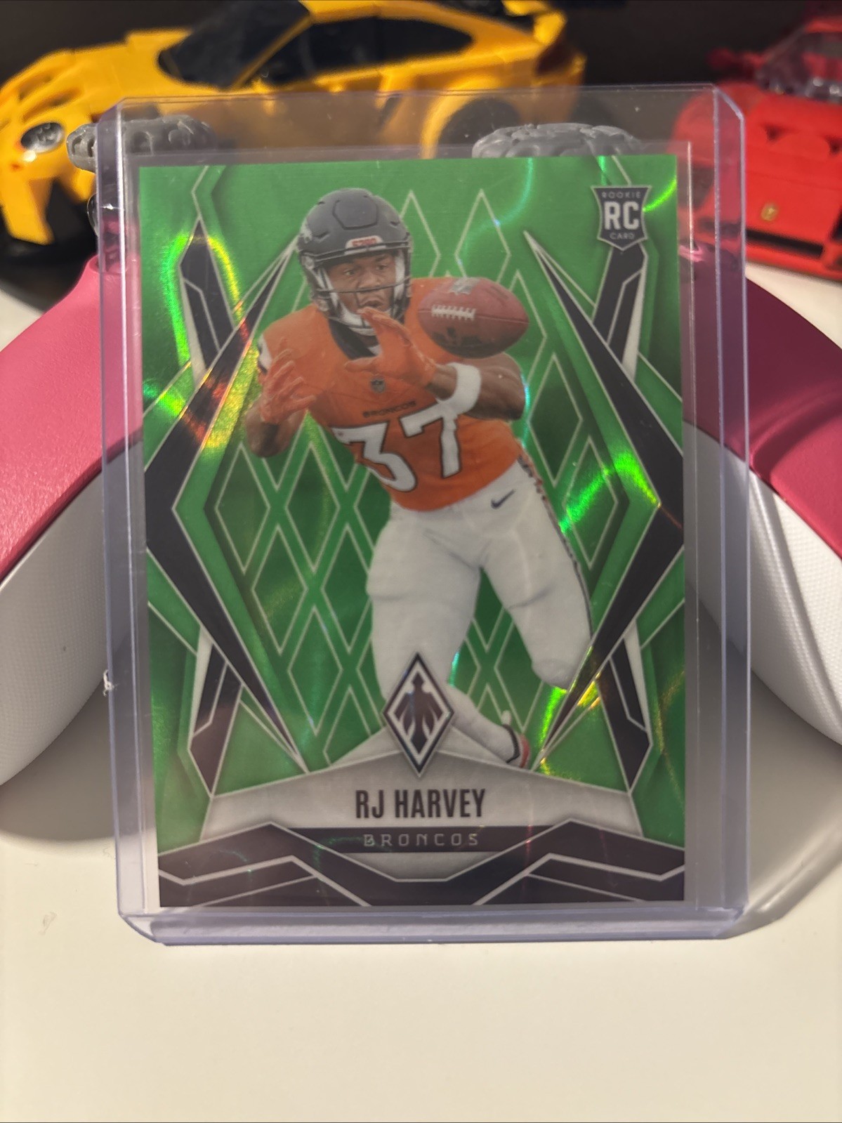 2025 Panini Phoenix RJ Harvey Lime Green Lava /225 Denver Broncos Rookie RC #176