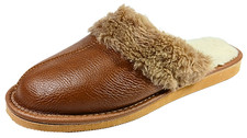 Women Sheepskin Slippers Cozy Comfort Warm Brown Wool Fur Mules Slip on Shoes