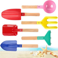 Beach Toys for Kids,Beach Sand Toys, 8'' Metal Sandbox Toys with Sturdy Wooden H