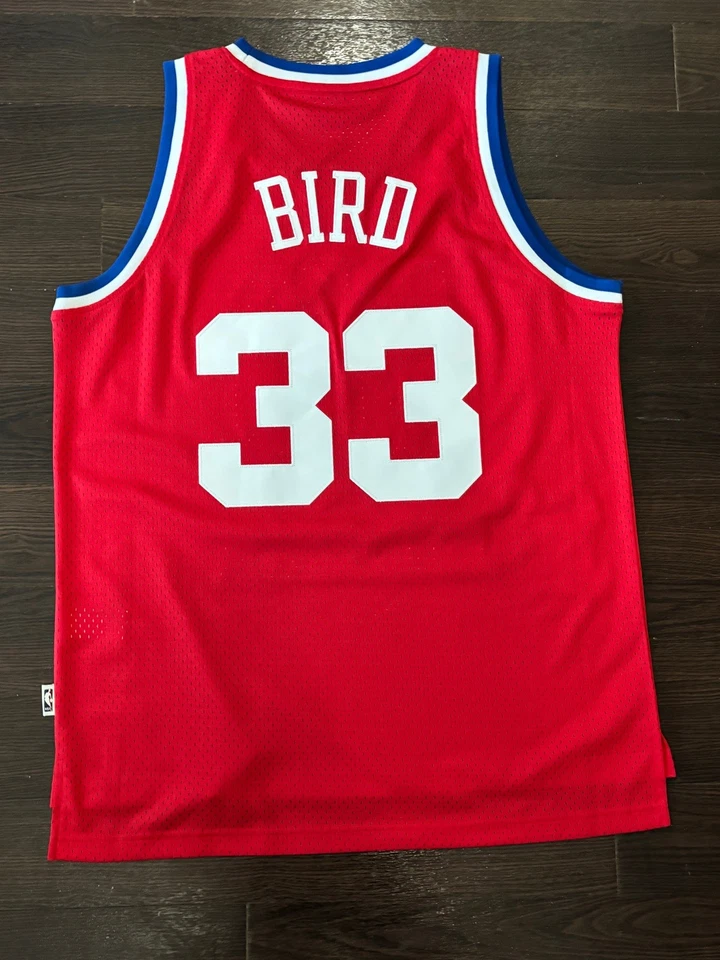 拉里·伯德球衣男式大号红色阿迪达斯硬木经典全明星赛缝合 — 第 2/4 张图片