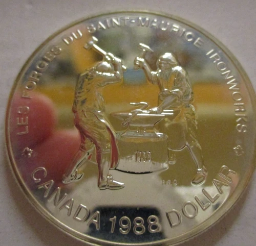 1988 Proof Canada Silver Dollar Saint-Maurice Coin, Ironworks .50% silver