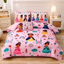 6 Pieces Pink Princess Comforter Set for Girls Twin,Bed in A Bag Princess Bed...