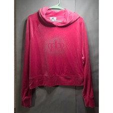 Juicy by Juicy Couture XL Pink Velour Hoodie Rhinestone Crown Pullover 127