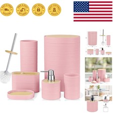 Complete Pink Bathroom Accessories Set - Soap Dispenser, Toothbrush Holder