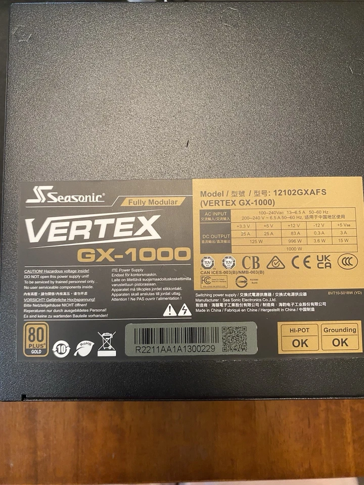 Seasonic Vertex GX-1000W 80 Plus Gold Power Supply - Image 2 of 4