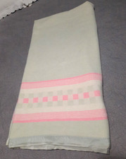 Vintage Pink Pale Blue-Green Blanket Satin Trim Cottage Core MCM TWIN 68x73