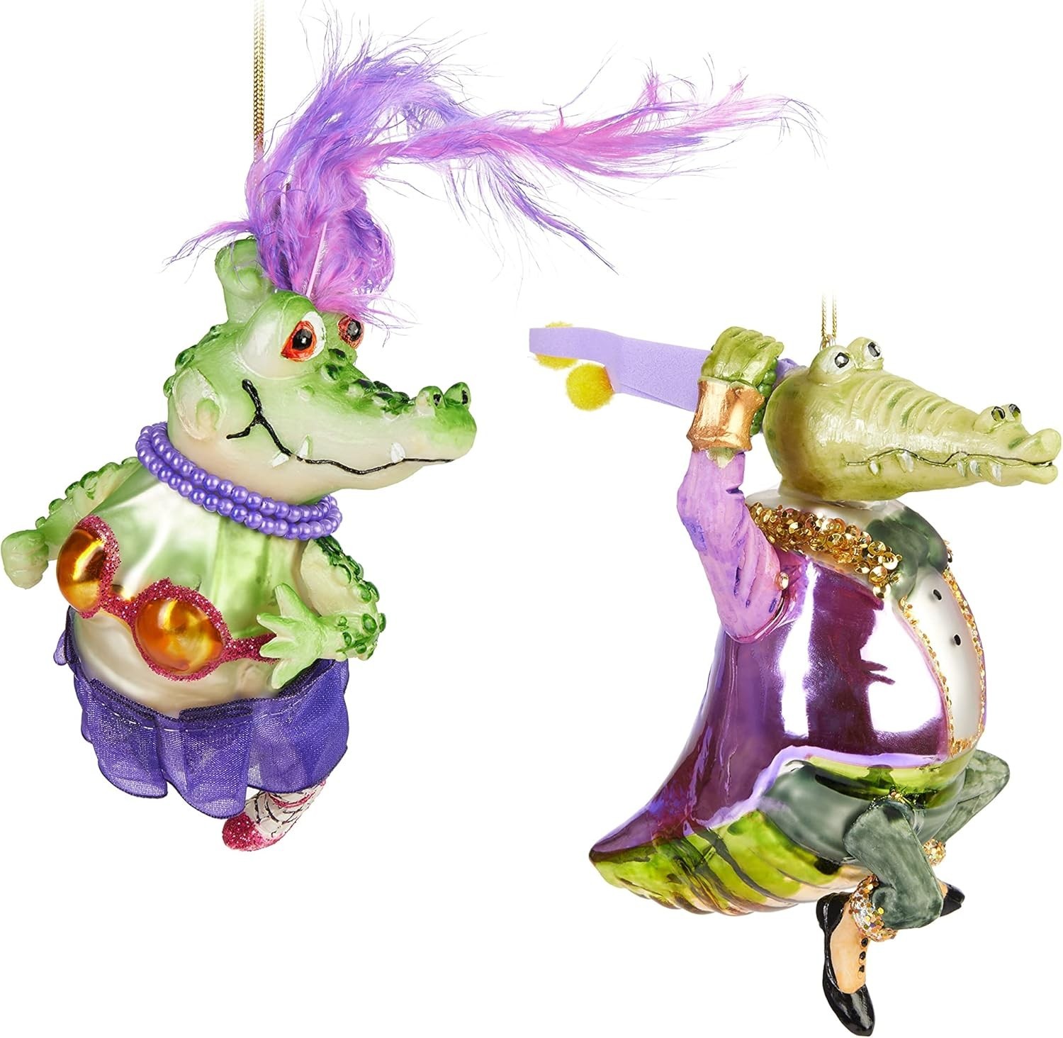 BRUBAKER Set de 2 Bolas Navideñas Pareja de Cocodrilos Bailando - Señora y Señor