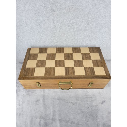 Vintage Hand-Carved Wooden African Style Chess Set In Wooden Box