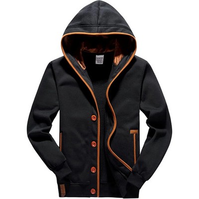 Men's Winter Soft Jackets Windbreak Coats Hooded Single Breasted Button Thick Ca